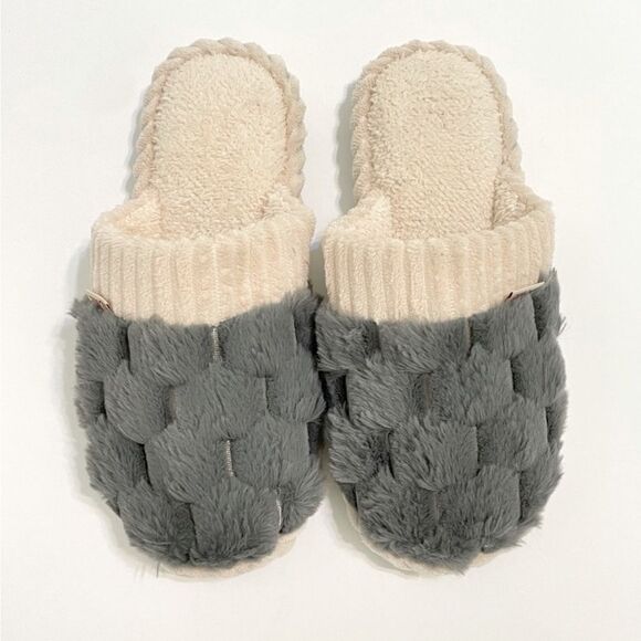 HOME Plush Faux Fur Non-slip Slippers Men Euro 44-45 US 10-11 Gray Color Block - Picture 5 of 6